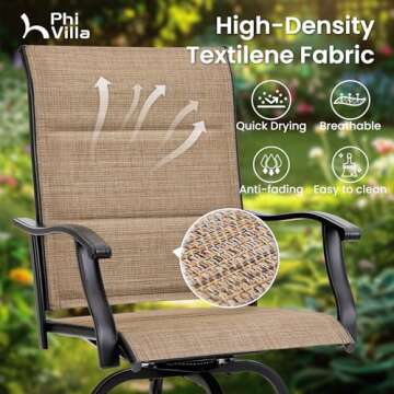 PHI VILLA Outdoor Swivel Bar Stools Set of 2, High Top Patio Chairs with Padded Textilene Seating, All-Weather Bar Height Furniture for Kitchen or Outside, Padded Brown Textilene