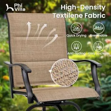 PHI VILLA Outdoor Swivel Bar Stools Set of 2, High Top Patio Chairs with Padded Textilene Seating, All-Weather Bar Height Furniture for Kitchen or Outside, Padded Brown Textilene