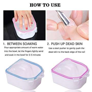 Nail Soaking Bowl, Soak off Gel Polish Dip Remover for Nails Manicure Bowl Soaker Tray with Triangle Cuticle Peeler and Stainless Steel Cuticle Pusher Manicure Spa Tool (Pink and Blue)