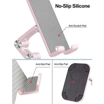 OCYCLONE Cell Phone Stand, Angle Height Adjustable iPhone Stand for Desk, Cell Phone Holder iPad Tablet Stand Compatible with iPhone 15 14 13 11 12 Pro Max SE/iPad/Kindle/Tablet 4"-12.9" - Pink