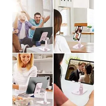 OCYCLONE Cell Phone Stand, Angle Height Adjustable iPhone Stand for Desk, Cell Phone Holder iPad Tablet Stand Compatible with iPhone 15 14 13 11 12 Pro Max SE/iPad/Kindle/Tablet 4"-12.9" - Pink