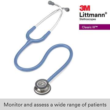 3M Littmann Classic III Monitoring Stethoscope, 5630, More Than 2X as Loud* and Weighs Less**, Stainless Steel Chestpiece, 27" Ceil Blue Tube