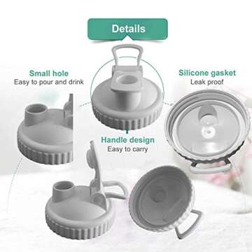 Onebycitess 3 Pack Mason Jar Lids,Wide Mouth Reusable Canning Lids Flip Cap Lids for Regular Mouth M...