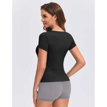 PINSPARK Workout Top Women Compression Crew Neck Fit