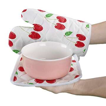 Chic Cherry Kitchen Mitt & Pot Holder Set - Heat Resistant Cooking Accessories