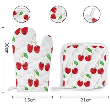 Chic Red Cherry Oven Mitt & Pot Holder Set for Cooking