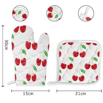 Chic Red Cherry Oven Mitt & Pot Holder Set for Cooking