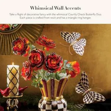 MACKENZIE-CHILDS Butterfly Duo, Hanging Butterfly Wall Decor, Black-and-White Courtly Check, Set of ...