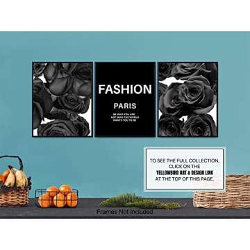 Fashion Quote Set - Glam Designer Artwork, Wall Art Decor print Set - Classy Couture Design Home Decor for Bedroom, Living room, Bathroom, Office - Luxury Gift for Woman, Fashionista - Black
