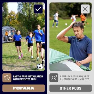 FOFANA All-Weather Pop Up Sports Tent Shelter - Largest Pod with Clear & Mesh Windows - Fits 4 for Rain, Wind, Cold - Sports Pod - Pop Up Shelter