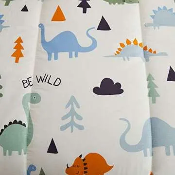 Joyreap 3pcs Cotton Comforter Set for Kids, Dinosaur Full/Queen Size Cotton Bedding Comforter for Boys Girls, White n Orange Reversible Design, Soft n Cozy Comforter for All Season- 88x88 inches