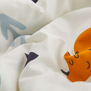 Joyreap 3pcs Cotton Comforter Set for Kids, Dinosaur Full/Queen Size Cotton Bedding Comforter for Boys Girls, White n Orange Reversible Design, Soft n Cozy Comforter for All Season- 88x88 inches