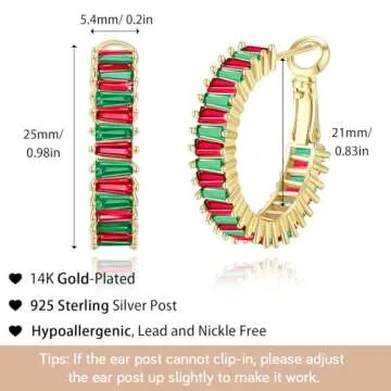 GLOQUAT Red Green Christmas Hoop Earrings for Women