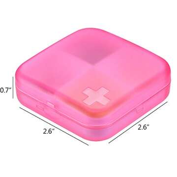 ZDQZC Portable Pill Organizer - Slim Pill Box for Purse or Travel, Compact Pill Case(4 Compartment,Pink)