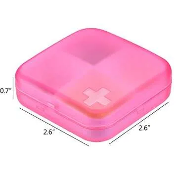 ZDQZC Portable Pill Organizer - Slim Pill Box for Purse or Travel, Compact Pill Case(4 Compartment,Pink)