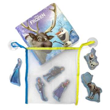 Disney Frozen Bath Time Books - Activity Books for kids, Bath book, 6 Padded suction cups, 1 Mesh bag