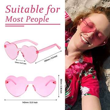 AOMASTE 6 Peices Heart Sunglasses Rimless Transparent Heart Shaped Glasses Candy Color Eyewear for W...