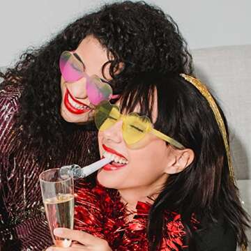 AOMASTE 6 Peices Heart Sunglasses Rimless Transparent Heart Shaped Glasses Candy Color Eyewear for Women Party Favor