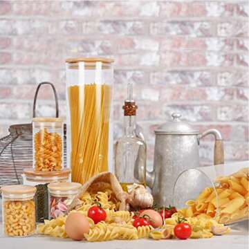 DHSBTLS 6 oz Glass Jars with Bamboo Lids, Borosilicate Glass Airtight Canisters sets, Food Storage Container, Pantry Organization and Storage Jars, Kitchen Spice Jars of 15