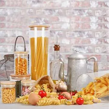DHSBTLS 6 oz Glass Jars with Bamboo Lids, Borosilicate Glass Airtight Canisters sets, Food Storage Container, Pantry Organization and Storage Jars, Kitchen Spice Jars of 15