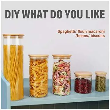 DHSBTLS 6 oz Glass Jars with Bamboo Lids, Borosilicate Glass Airtight Canisters sets, Food Storage Container, Pantry Organization and Storage Jars, Kitchen Spice Jars of 15