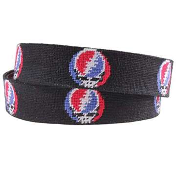 Steal Your Face Needlepoint Belt in Black by Smathers & Branson