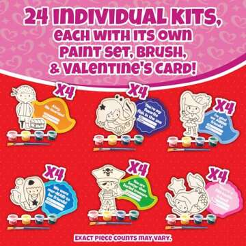 Valentines Cards for Kids Classroom -Mermaid & Pirate Wood Painting Kits (24ct)-Great Valentine's Day Gifts for Kids School Exchange -Each Valentine has Craft, Paints, Brush & Sticker for Boys & Girls
