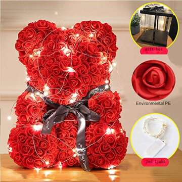JELAMZ 16" Rose Flower Bear with Gift Box for All Occasions