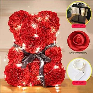 JELAMZ 16" Rose Flower Bear with Gift Box for All Occasions