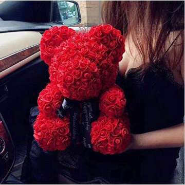 JELAMZ 16" Rose Flower Bear with Gift Box for All Occasions