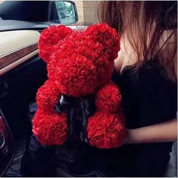 JELAMZ 16" Rose Flower Bear with Gift Box for All Occasions
