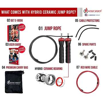 INTENT SPORTS Jump Rope Tangle-Free with Ceramic Ball Bearings - Smooth Action Adjustable Skipping R...