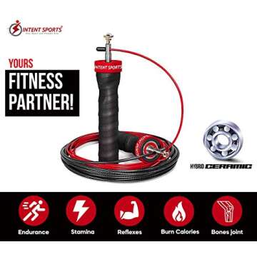 INTENT SPORTS Jump Rope Tangle-Free with Ceramic Ball Bearings - Smooth Action Adjustable Skipping Ropes Ideal for Aerobic Exercise Like Speed Training, Endurance Training and Fitness Training