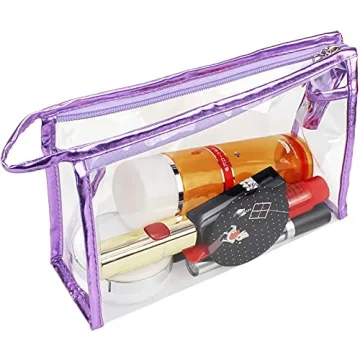 Meetory 5 Pcs Clear Waterproof Cosmetic Bag with Zipper, PVC Transparent Plastic Makeup Organizing Bags Travel Toiletry Pouch for Bathroom, Vacation and Organizing