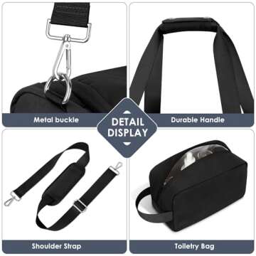 ETRONIK Weekender Bag for Men Women, Travel Duffle Bags with Wet Pocket and Shoes Compartment, Waterproof Sport Gym Bag, Lightweight Carry on Overnight Bag with Adjustable Strap for Trip,Black