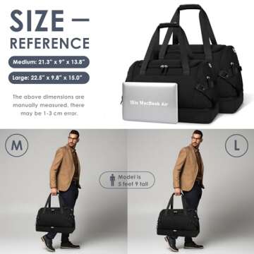 ETRONIK Weekender Bag for Men Women, Travel Duffle Bags with Wet Pocket and Shoes Compartment, Waterproof Sport Gym Bag, Lightweight Carry on Overnight Bag with Adjustable Strap for Trip,Black