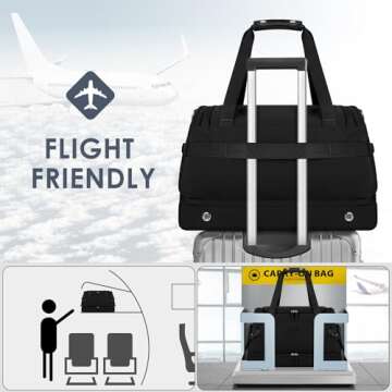 ETRONIK Weekender Bag for Men Women, Travel Duffle Bags with Wet Pocket and Shoes Compartment, Waterproof Sport Gym Bag, Lightweight Carry on Overnight Bag with Adjustable Strap for Trip,Black