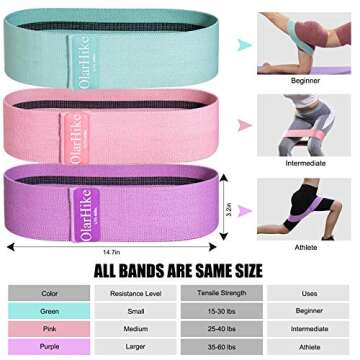 OlarHike Resistance Bands Set for Women Butt and Legs, Exercise Workout Elastic Bands for Booty, Fabric Glute Hip Thigh Cotton Bands for Yoga Working Out, Wide Circle Non-Slip Resistance Squat Band