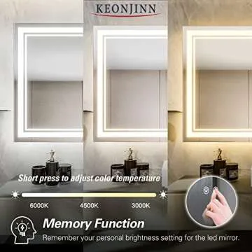 Keonjinn 40 x 32 Inch LED Mirror for Bathroom, Front Lighted Wall Vanity Mirror, Tempered Glass, 3000K/4500K/6000K, Wall-Mounted, Anti-Fog, Dimmable, UL Listed LED Driver (Horizontal/Vertical)