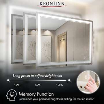 Keonjinn 40 x 32 Inch LED Mirror for Bathroom, Front Lighted Wall Vanity Mirror, Tempered Glass, 3000K/4500K/6000K, Wall-Mounted, Anti-Fog, Dimmable, UL Listed LED Driver (Horizontal/Vertical)