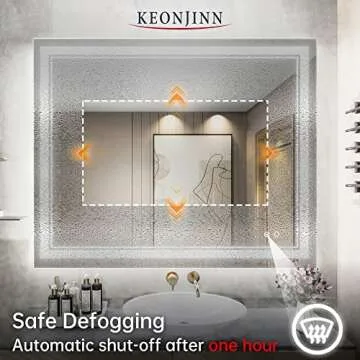 Keonjinn 40 x 32 Inch LED Mirror for Bathroom, Front Lighted Wall Vanity Mirror, Tempered Glass, 3000K/4500K/6000K, Wall-Mounted, Anti-Fog, Dimmable, UL Listed LED Driver (Horizontal/Vertical)