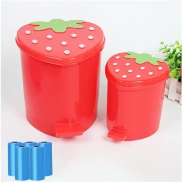BxuxJar Strawberry Trash Can - Cute 1 Gallon Desk & Bedroom Decor
