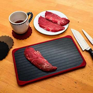 Zintak New Defrosting Tray for Frozen Meat - Thawing Tray for Frozen Meat - This Tray is a Suitable Gift for The Kitchen Gadgets Lover - New Silicone Border Design - Extra Large Meat Dethawing Tray