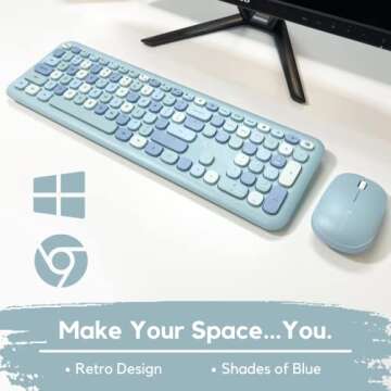 X9 Cute Keyboard and Mouse Combo - Colorful Blue Wireless Set with Retro Design