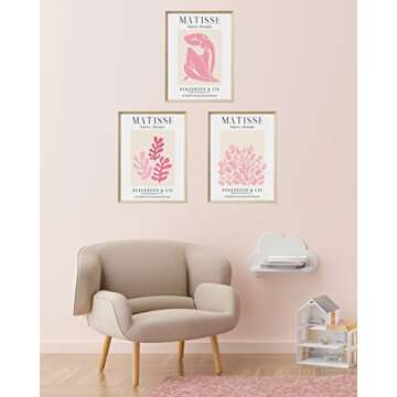 Framed Matisse Pink Canvas Wall Art,Abstract Matisse Canvas Wall Decor,16x12IN High Framed Wood Design Prints,Minimalist Wood Frame Posters for Living Room,Bedroom,Bathroom Set of 3