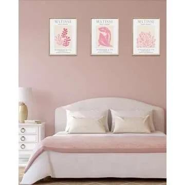 Framed Matisse Pink Canvas Wall Art,Abstract Matisse Canvas Wall Decor,16x12IN High Framed Wood Design Prints,Minimalist Wood Frame Posters for Living Room,Bedroom,Bathroom Set of 3