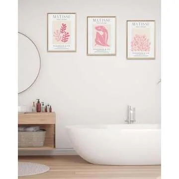Framed Matisse Pink Canvas Wall Art,Abstract Matisse Canvas Wall Decor,16x12IN High Framed Wood Design Prints,Minimalist Wood Frame Posters for Living Room,Bedroom,Bathroom Set of 3