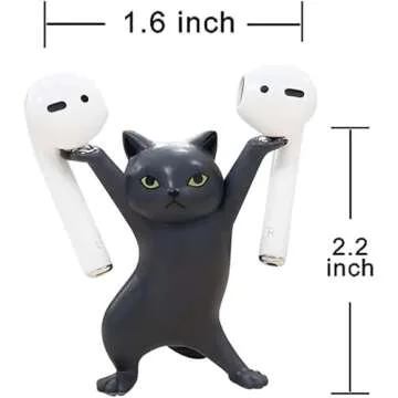 Cute Stuff Home Decor Fun Kitty Decoration for Desk Shelf Magnetic Dance Cat Airpod Holder Headphone Earbuds Holder for Apple AirPods 1& 2 3 Pro, Unique Birthday Bday Gifts Ideas (Black)