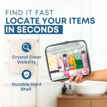 Tidy Pockets 2 Pack Medium Clear Hard Shell Zipper Case, Waterproof Zippered Hard Pouch, Transparent...