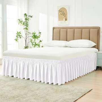 Biscaynebay Wrap Around Bed Skirts for Twin & Twin XL Beds 15" Drop, White Adjustable Elastic Dust R...